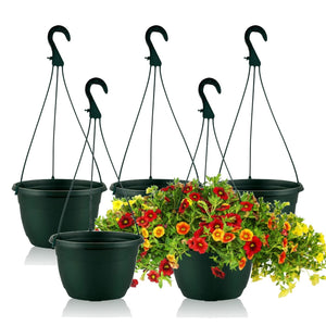 25cm Hanging Plant Pots - Dark Green - Set 5