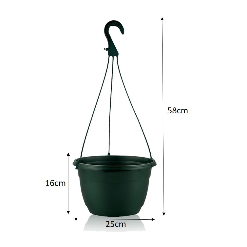 25cm Hanging Plant Pots - Dark Green - Set 5