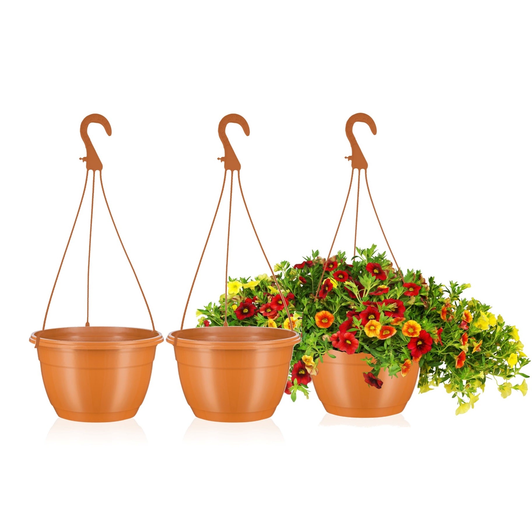 25cm Hanging Plant Pots - Terracotta - Set 3