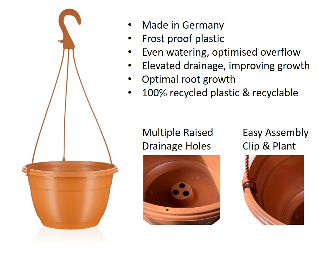 25cm Hanging Plant Pots - Terracotta - Set 3