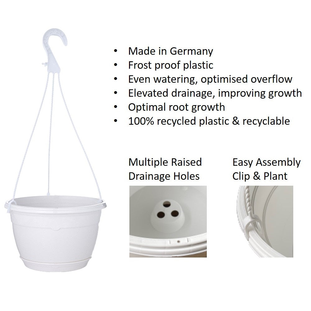 25cm Hanging Plant Pots - White - Set 3