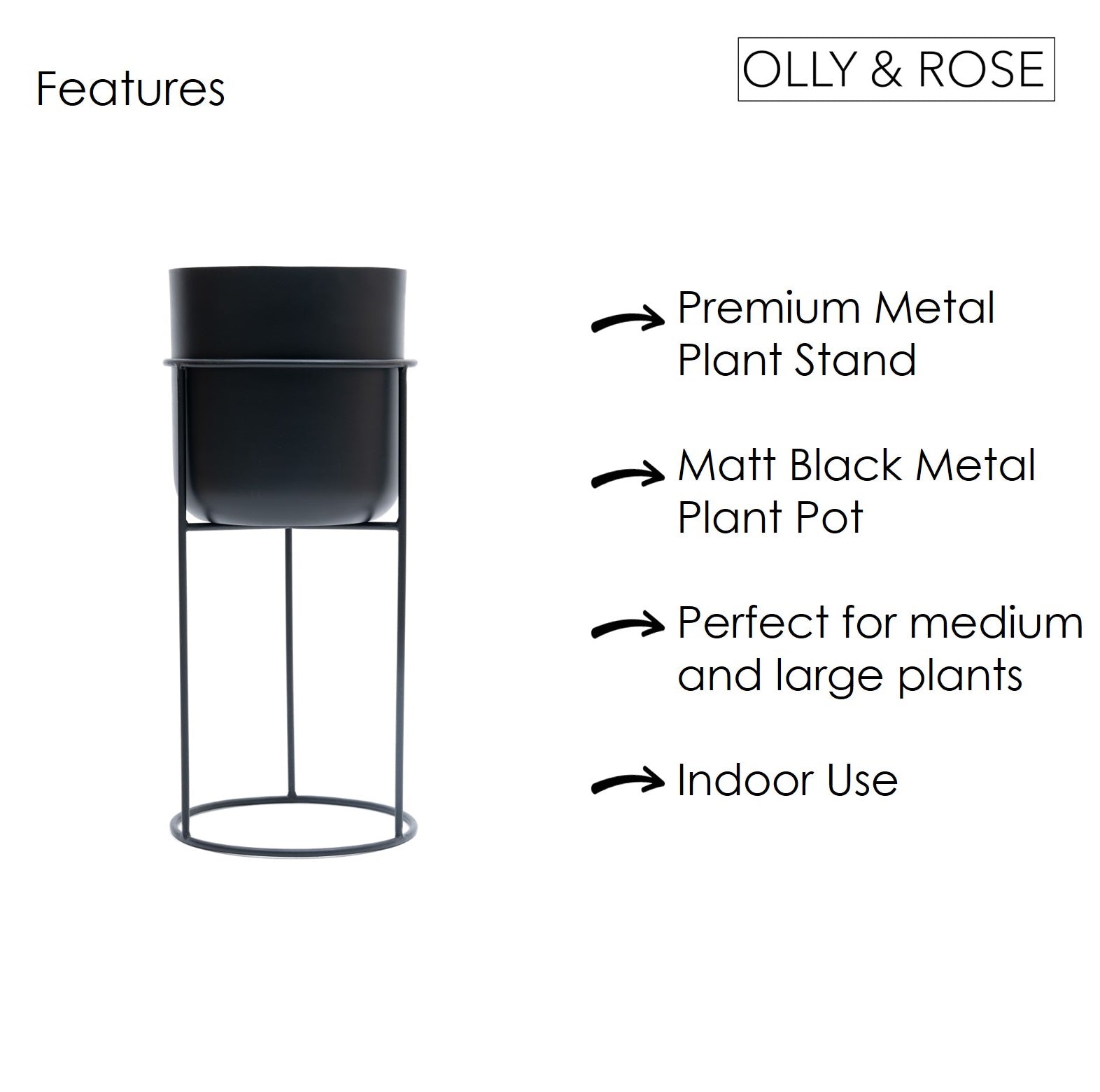 Marrakesh Tall Black Plant Stand with Plant Pot - Metal Plant Pots Indoor Planter Large