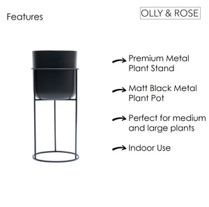 Marrakesh Tall Black Plant Stand with Plant Pot - Metal Plant Pots Indoor Planter Large