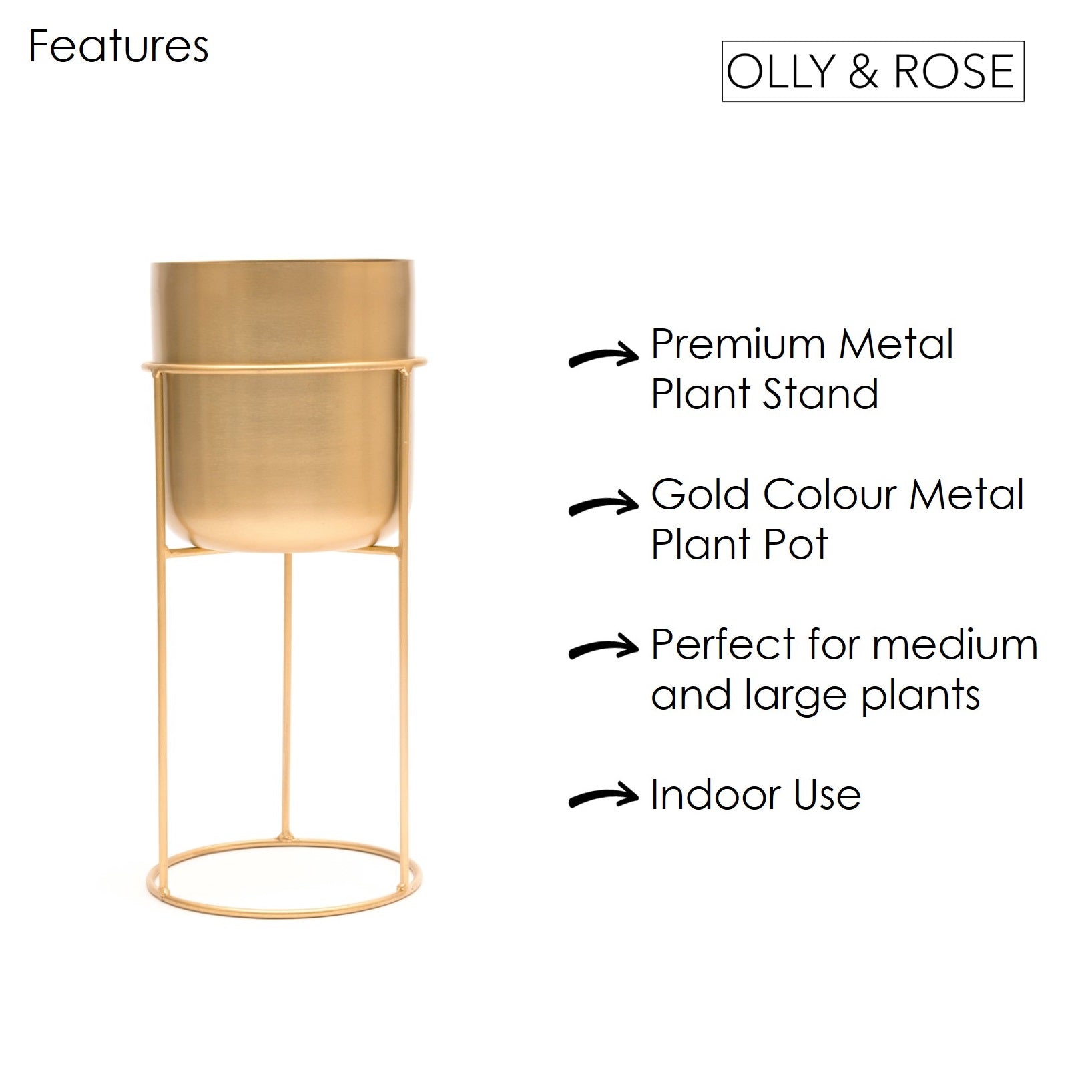 Marrakesh Tall Gold Plant Stand with Plant Pot - Metal Plant Pots Indoor Planter Large