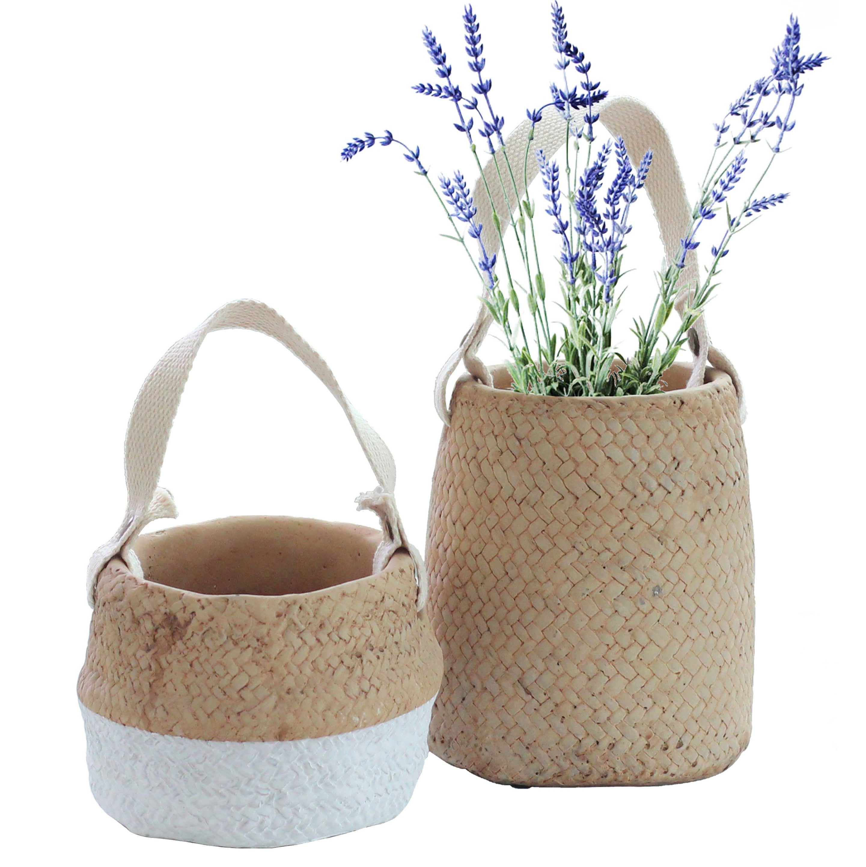 Basket Weave Design Cement - Plant Pots - Set 2