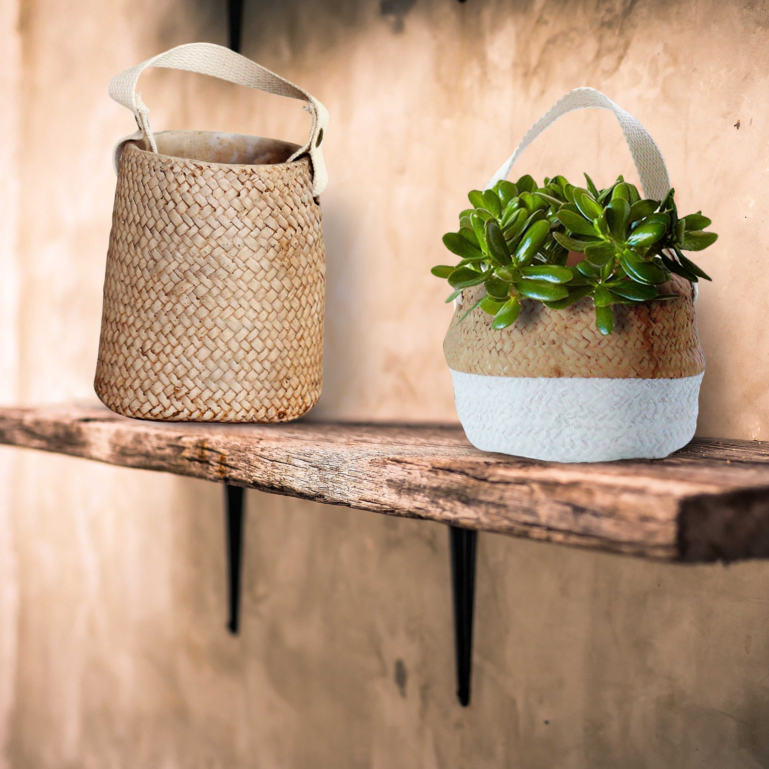 Basket Weave Design Cement - Plant Pots - Set 2