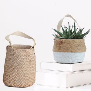 Basket Weave Design Cement - Plant Pots - Set 2